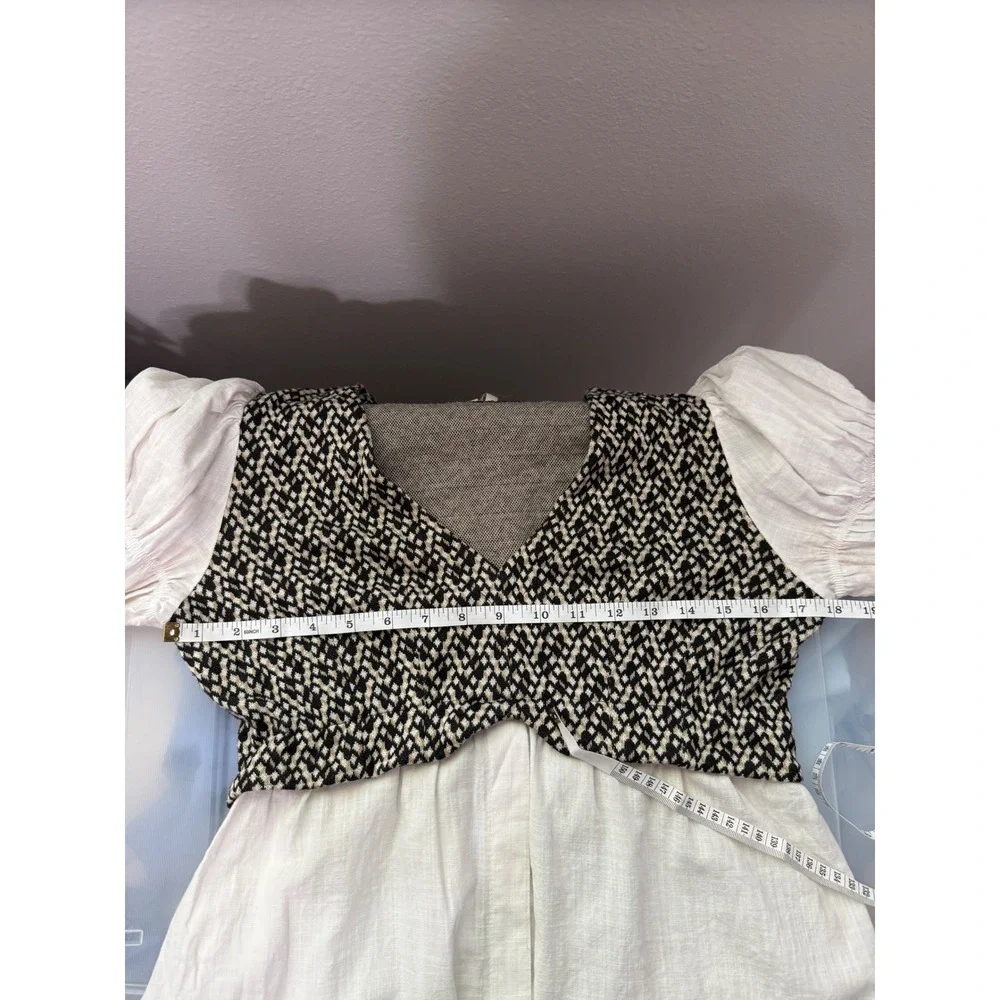 Anthropologie Layered Jacquard Blouse Size M White Black Mixed Media Boho